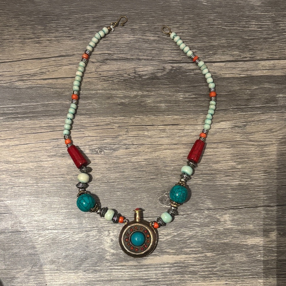 Indian Turquoise and Red Beaded Necklace (from India)